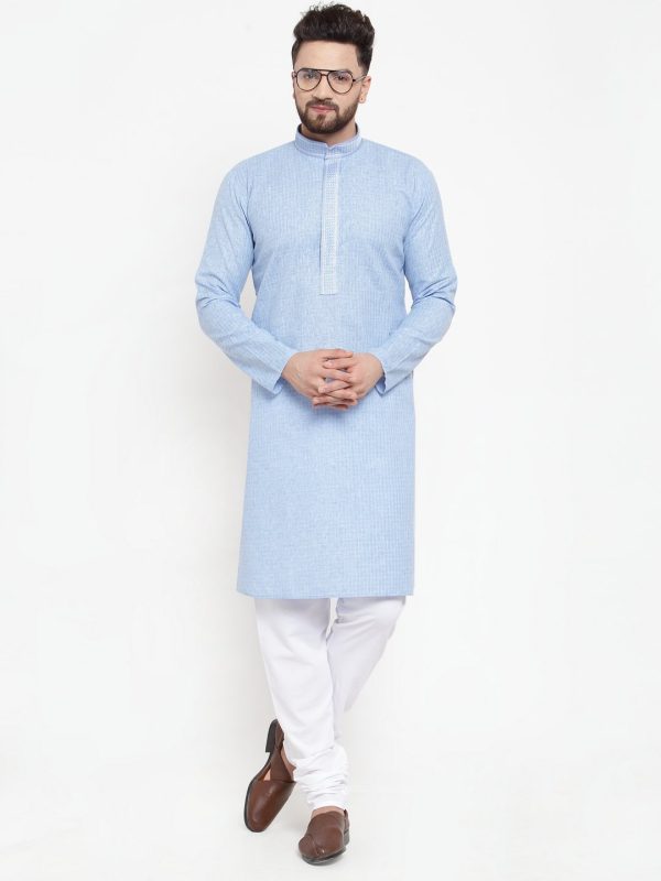 Jompers Men Blue & White Embroidered Kurta with Chudidar Discount