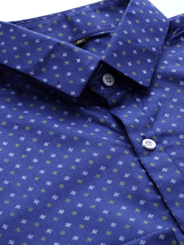 Jainish Blue Men s Cotton Printed Formal Shirts ( SF 716Blue ) Fashion