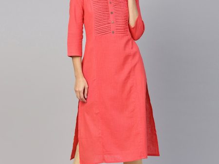 Jompers Women Peach Cotton Straight Kurta with Pintucks Online now