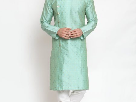 Jompers Men Sky-Blue & Golden Self Design Kurta with Churidar Cheap