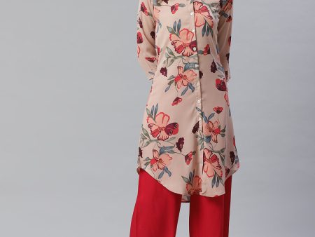 Jompers Women Peach & Red Printed Summer-cool A-line Kurta Online Hot Sale