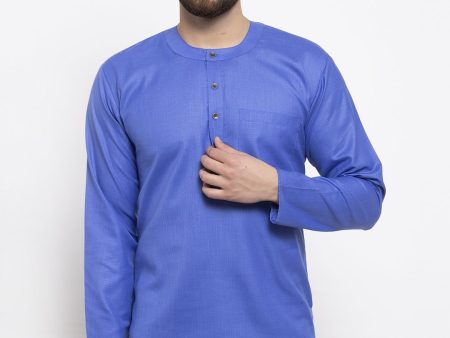 Jompers Men Blue Solid Straight Short Kurta Fashion