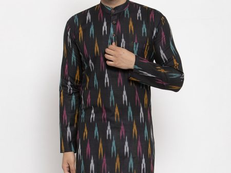 Jompers Men Black Woven Design Ikkat Straight Kurta Only Hot on Sale