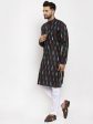 Jompers Men Black Woven Design Ikkat Straight Kurta with Churidar For Sale