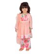 Little Bansi Girls Peach Color Rose print Kurta Frock with Floral Plazzo and Dupatta Online now