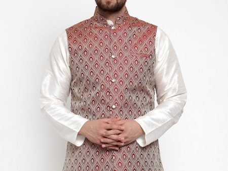 Jompers Men Maroon Woven Design Nehru Jacket For Cheap