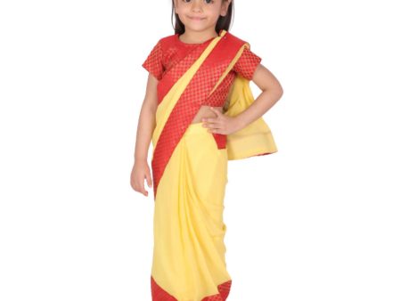 Little Bansi Girls Red and Yellow Color Saree with Floral Brocade Blouse Sale