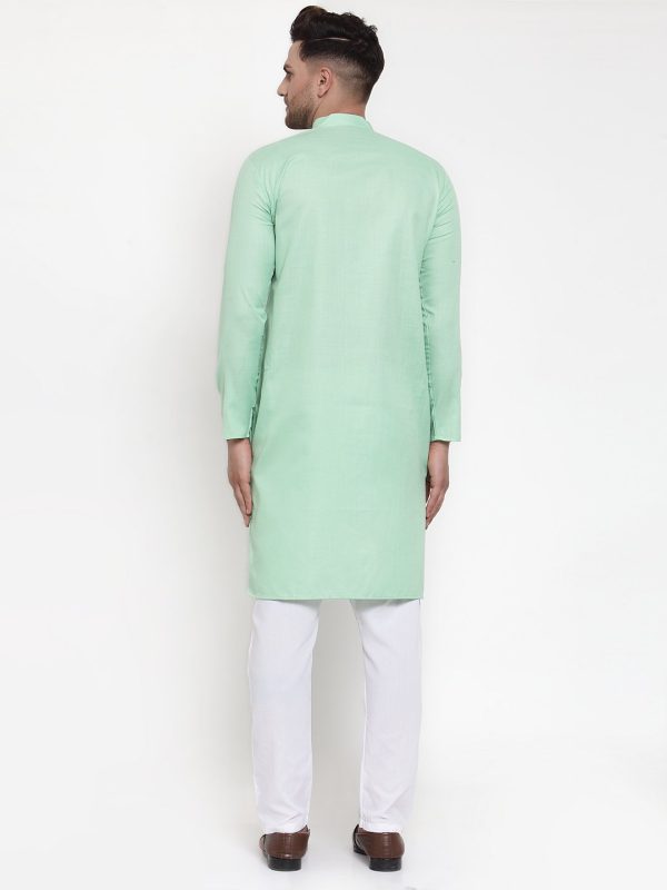 Jompers Men Green & White Solid Kurta Only Online