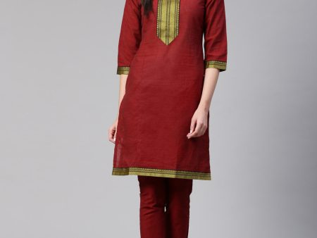 Jompers Women Maroon Yoke Design Kurta with Trousers Discount