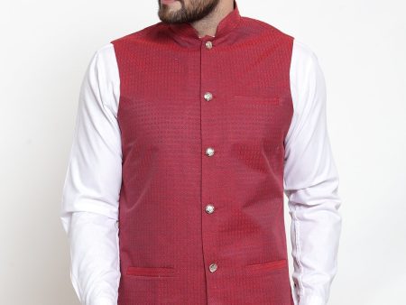 Jompers Men Maroon Woven Nehru Jacket Discount