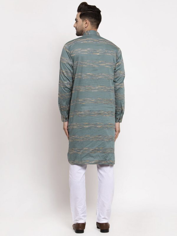 Jompers Men Green And White Woven Design Kurta with Pyjamas Cheap