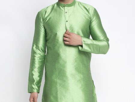 Jompers Men Green And White Woven Design Kurta Only Discount