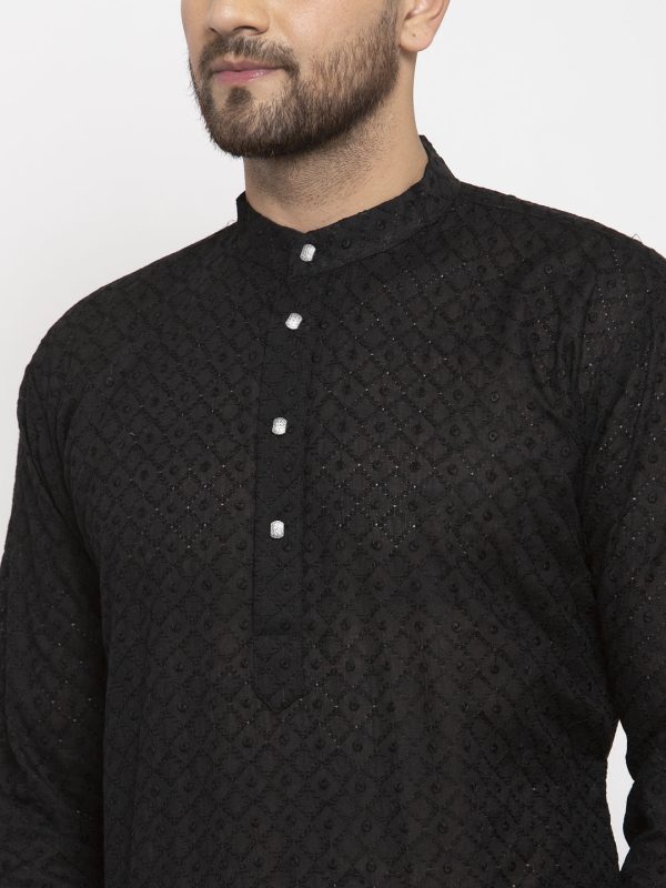 Jompers Men Black Chikan Kurta with Churidar For Cheap