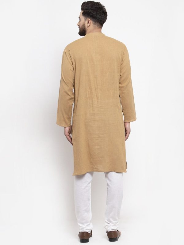 Jompers Men Beige & White Solid Pin-tucks Kurta with Churidar Online now