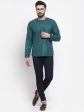 Jompers Men Teal Solid Straight Short Kurta Online Hot Sale