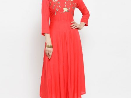 Jompers Women Peach embroidered Flaired Kurta Hot on Sale