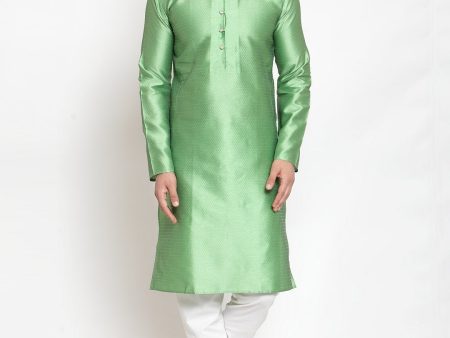 Jompers Men Green & White Self Design Kurta with Churidar For Cheap