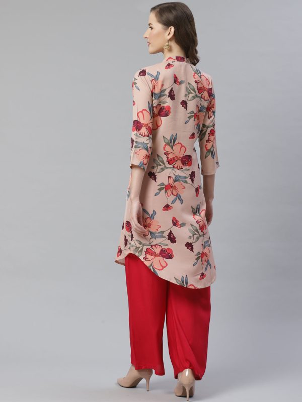 Jompers Women Peach & Red Printed Summer-cool A-line Kurta Online Hot Sale