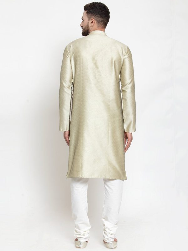 Jompers Men Beige & White Self Design Kurta with Churidar Hot on Sale