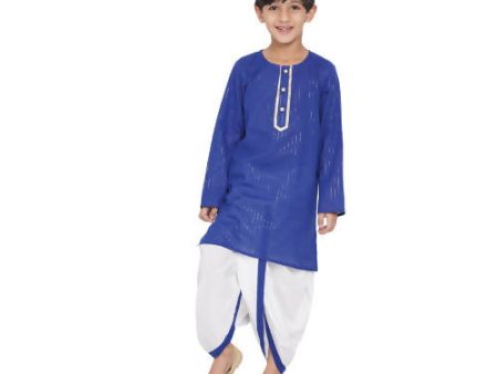 Little Bansi Boys Golden Striped Kurta and Dhoti - Royal Blue and Cream Cheap