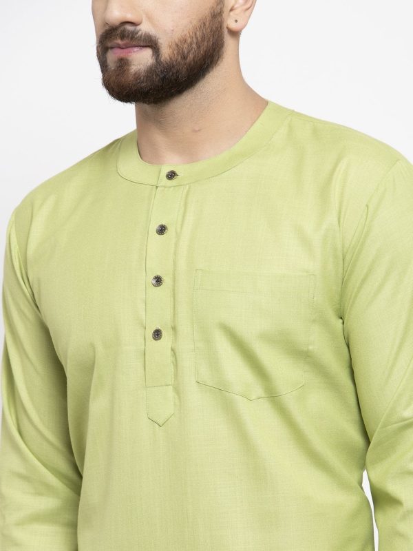 Jompers Men Green Solid Straight Short Kurta Online Sale