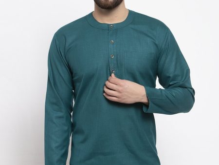 Jompers Men Teal Solid Straight Short Kurta Online Hot Sale