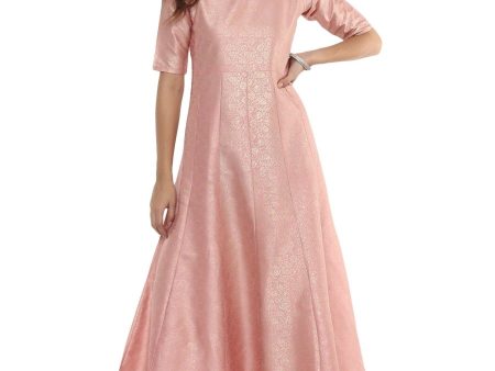 Ahalyaa Women s Pink Poly Silk Gold Foil Print Kurta Online Hot Sale