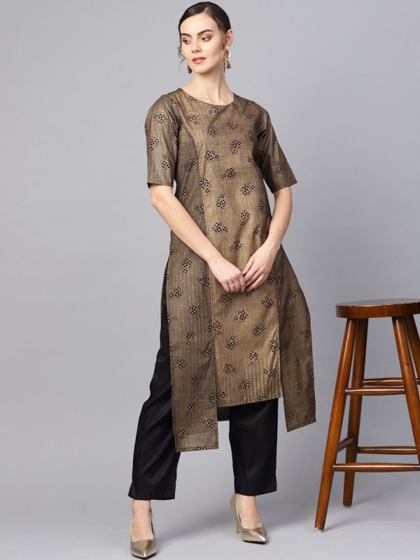 Ahalyaa Printed High Low Hem Kurta with Trouser Sale