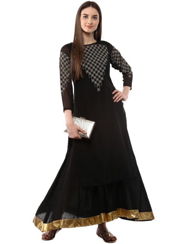 Ahalyaa Black Floor Length Double Layered Anarkali Online Hot Sale