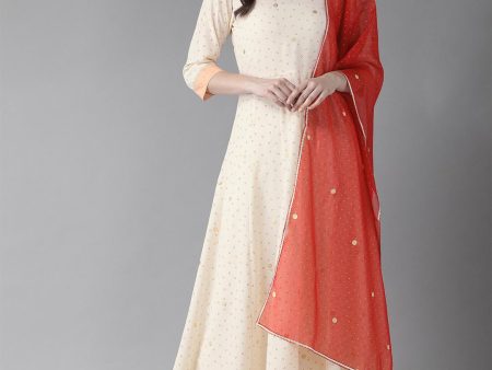 Ahalyaa Cream Kurta with Dupatta Set Sale