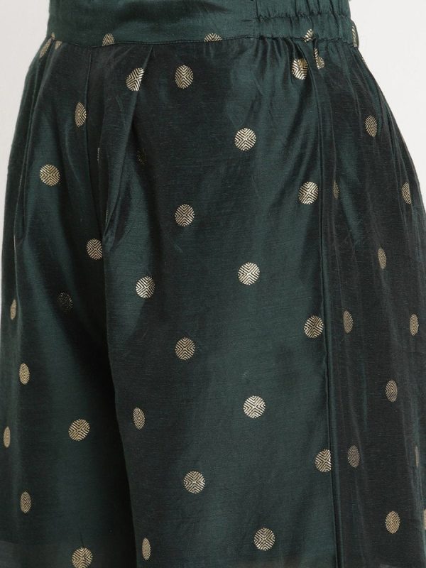 Ahalyaa Dark Green Gold Print Kurta Palazzo Set With Dupatta Cheap