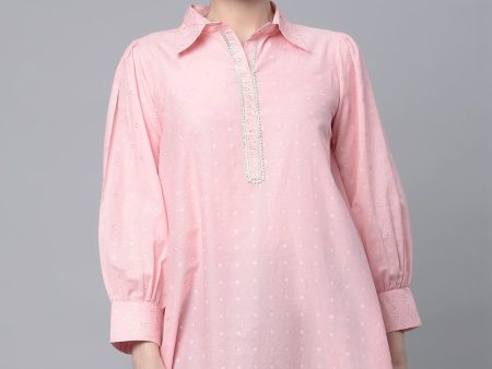 Ahalyaa Women Baby Pink Pure Cotton Printed Tunic Online Sale