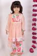 Little Bansi Girls Peach Color Rose print Kurta Frock with Floral Plazzo and Dupatta Online now