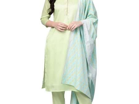 Ahalyaa Women s Sea Green Cotton Blend Solid Kurta Trouser Set With Dupatta Online