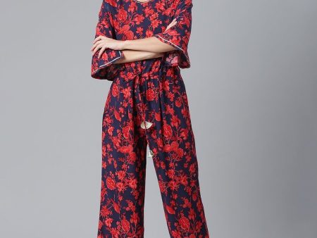 Ahalyaa Womens Navy & Red Rayon Printed Jumpsuit Discount