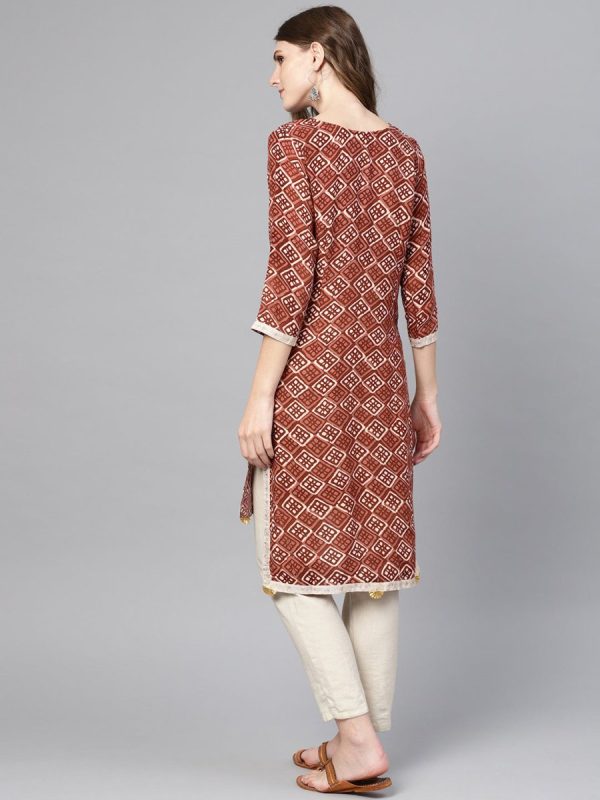 Ahalyaa Brown Printed Straight kurta For Sale