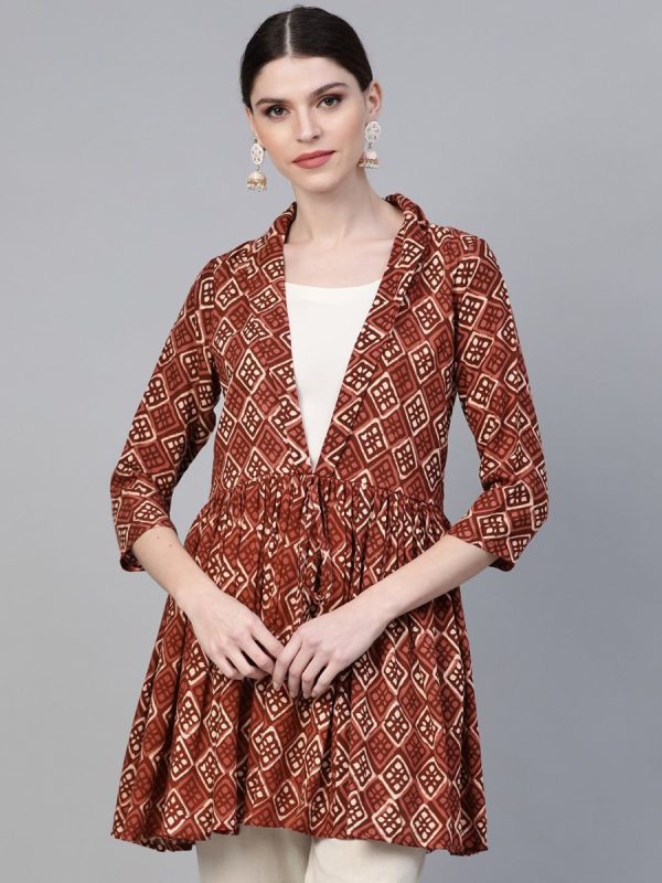 Ahalyaa Brown & Cream-Coloured Printed A-Line Tunic For Discount