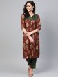 Ahalyaa Brown & Olive Green Printed Kurta with Palazzo Hot on Sale