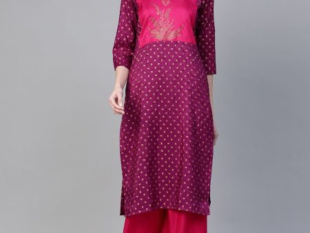 Ahalyaa Magenta & Pink Screen Printed Kurta with Palazzo For Cheap