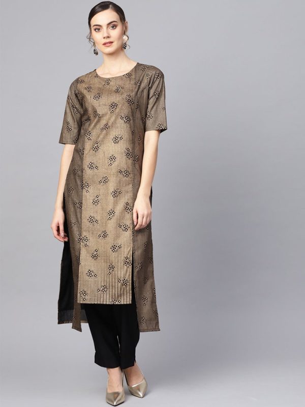 Ahalyaa Printed High Low Hem Kurta with Trouser Sale