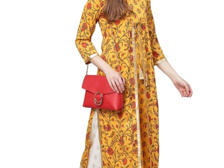 Ahalyaa Women s Mustard Crepe Digital Printed Kurta Online Sale