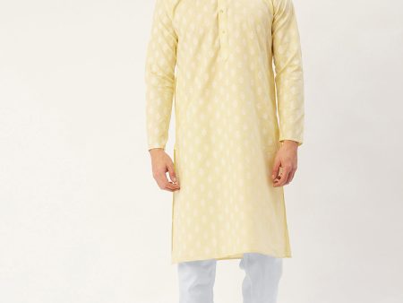 Jompers Men s Yellow Cotton Floral printed kurta Pyjama Set Fashion