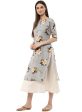 Ahalyaa Ash Blue & Cream Floral Cotton Blend Double Layered Summer Kurta Dress Fashion