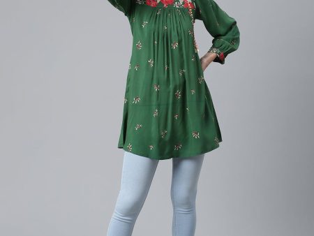 Ahalyaa Green & Pink Printed Tunic Online Hot Sale