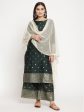 Ahalyaa Dark Green Gold Print Kurta Palazzo Set With Dupatta Cheap