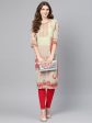 Ahalyaa Green & Coral Pink Floral Print Straight Kurta Hot on Sale