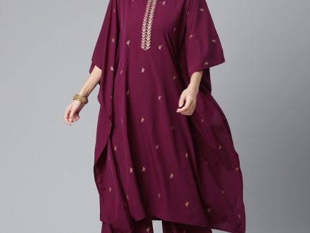 Ahalyaa Burgundy & Golden Printed Kurta with Palazzo Online Hot Sale