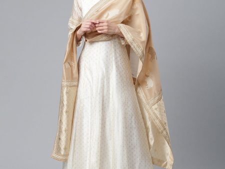 Ahalyaa Cream-Coloured & Golden Printed Anarkali Kurta with Dupatta Online now