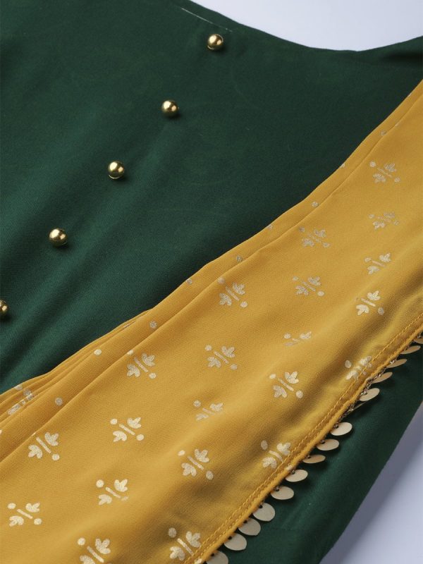 Ahalyaa Green & Mustard Yellow Solid Maxi Dress With Attached Dupatta Hot on Sale