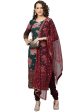 Ahalyaa Green & Burgundy Printed Kurta with Churidar & Dupatta Cheap